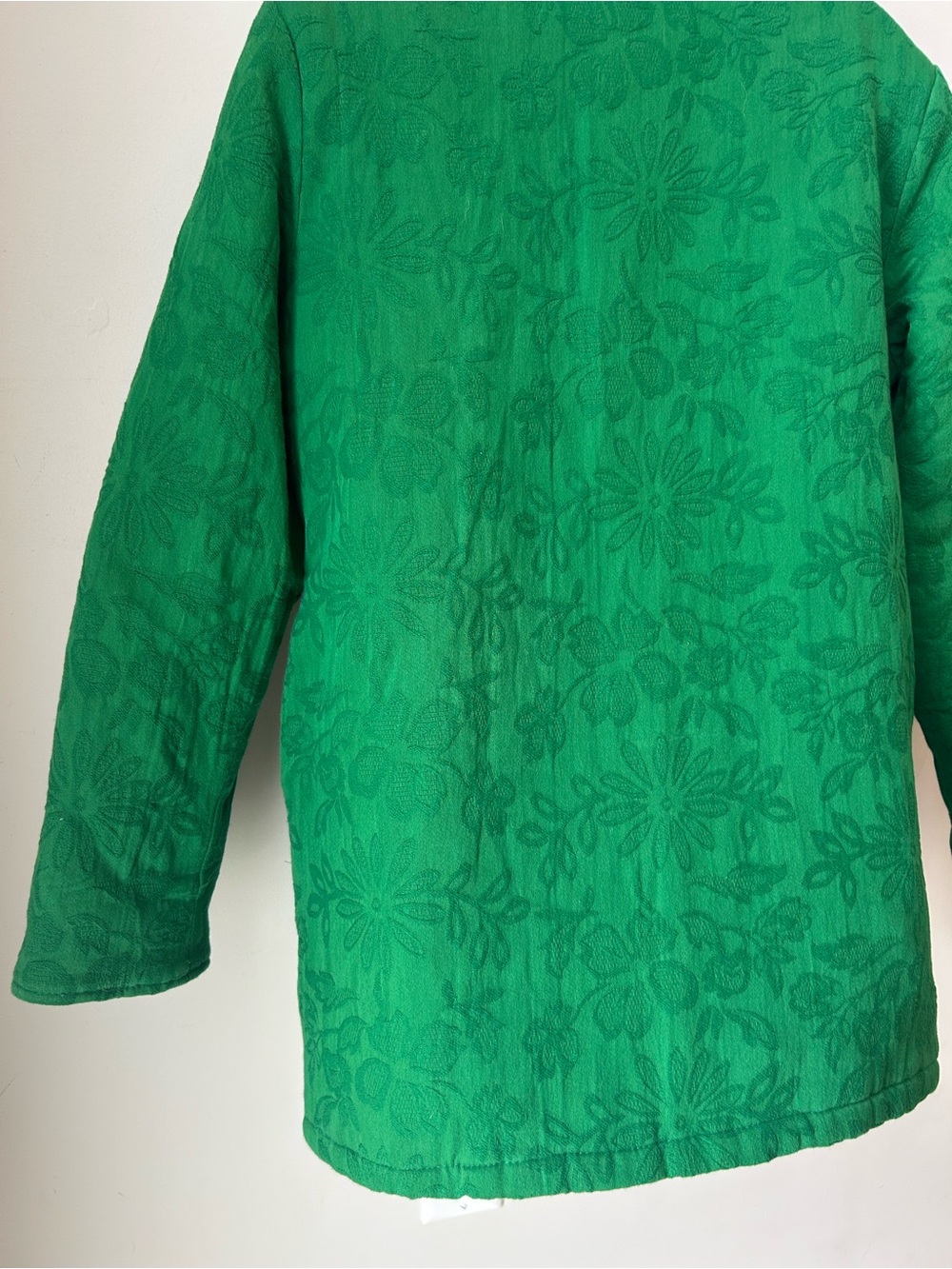 Emerald Green Floral Embroidered Quilted Jacket Cottagecore Boho Artwear Size L - Picture 9 of 15